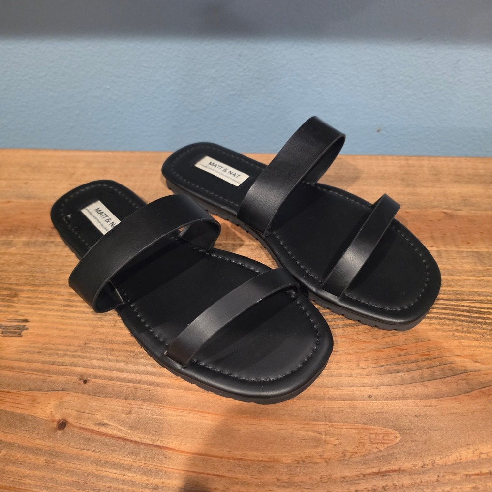 Matt & Nat Womens Pippa Slide Sandal Black‎ Vegan Leather Flat 6